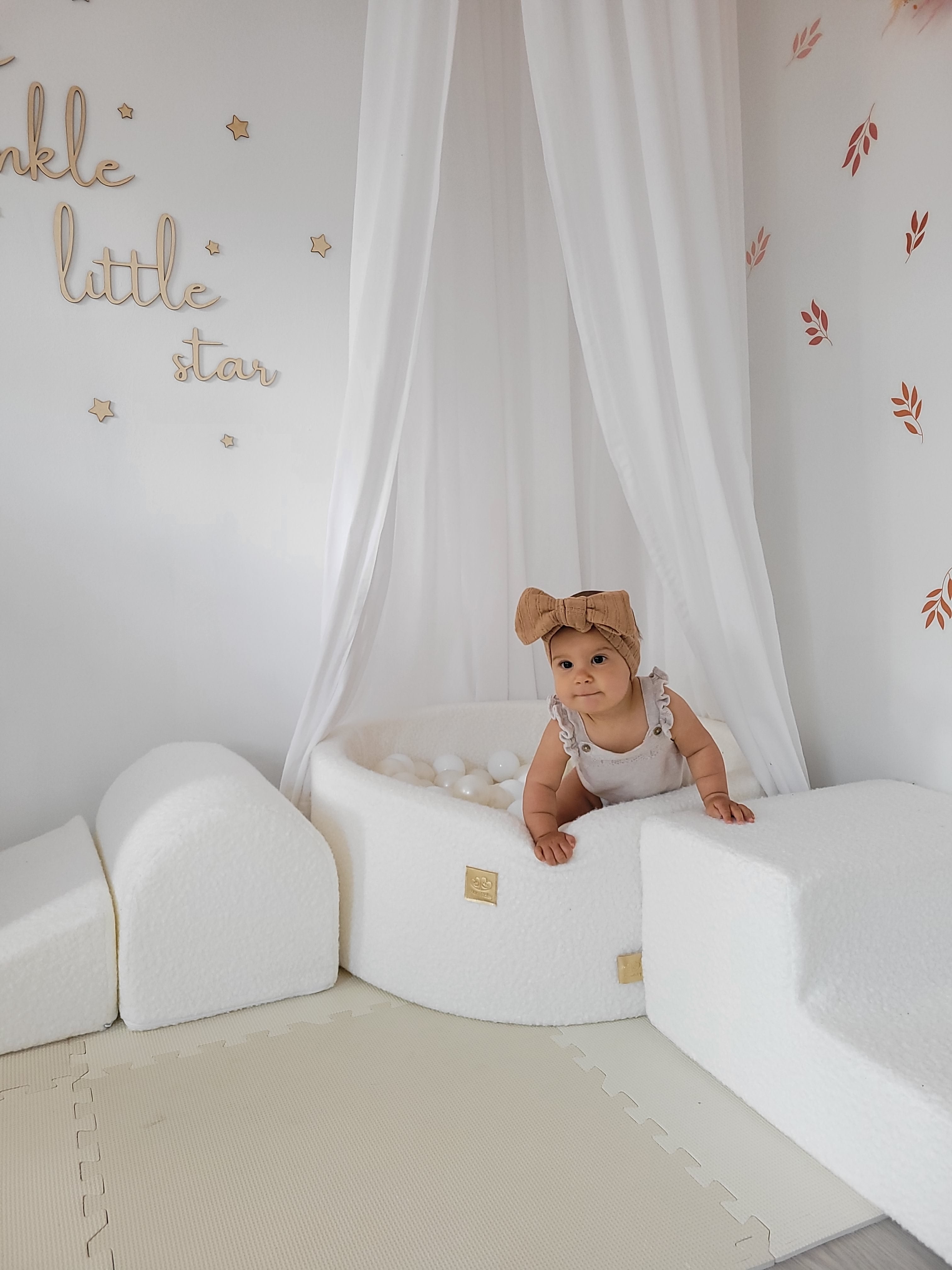 Meowbaby White Boucle Kids Foam Climbing Blocks | Soft Play Set for Babies | Soft play blocks | soft play with ball pit white boucle |