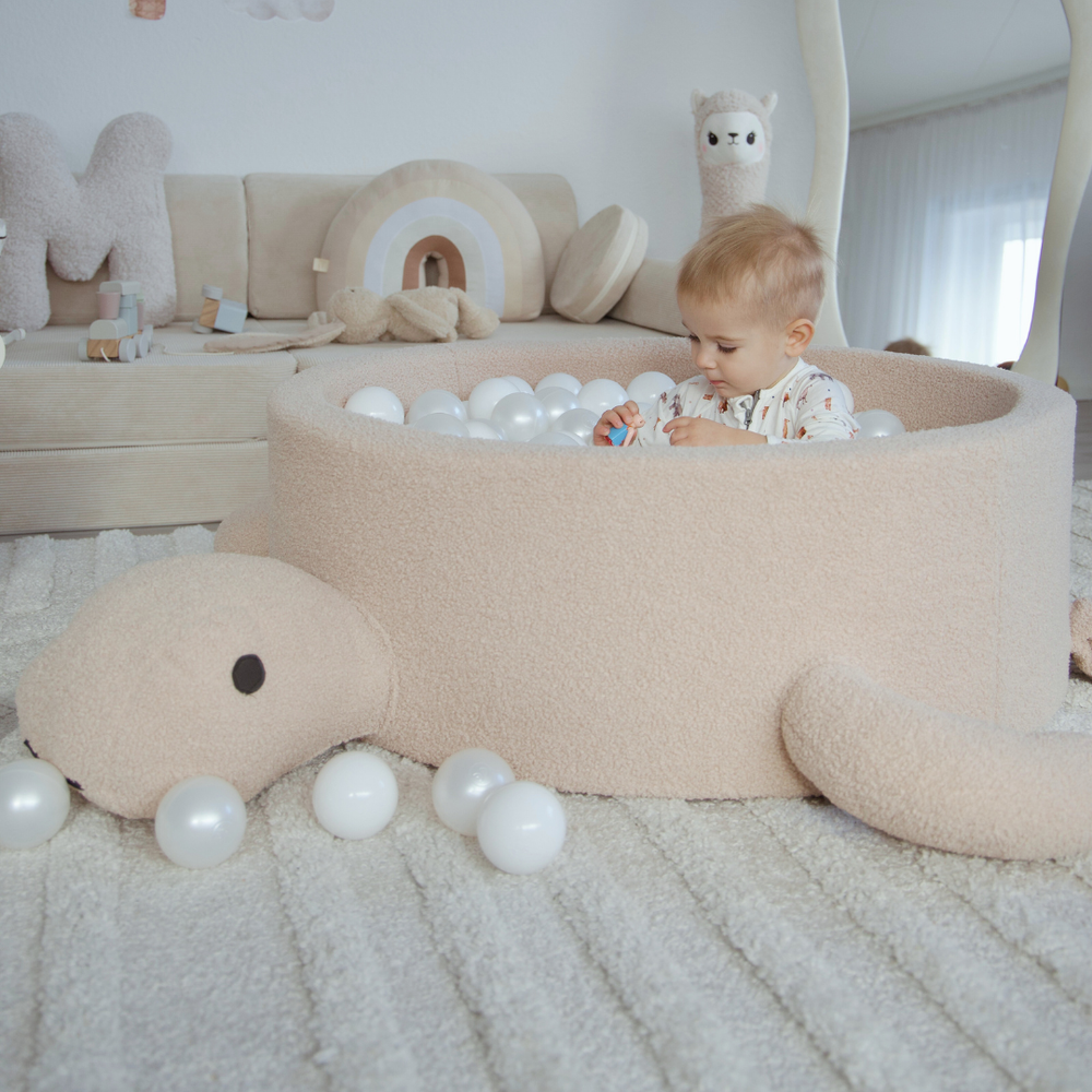 MeowBaby Ball Pit for Kids – Turtle | Boucle Ball Pit Balls to Choose | Oat Biscuit Beige |
