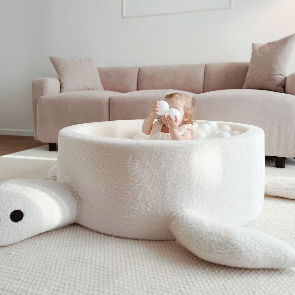 MeowBaby Ball Pit for Kids – Turtle | Boucle Ball Pit Balls to Choose | Oat Biscuit Beige |