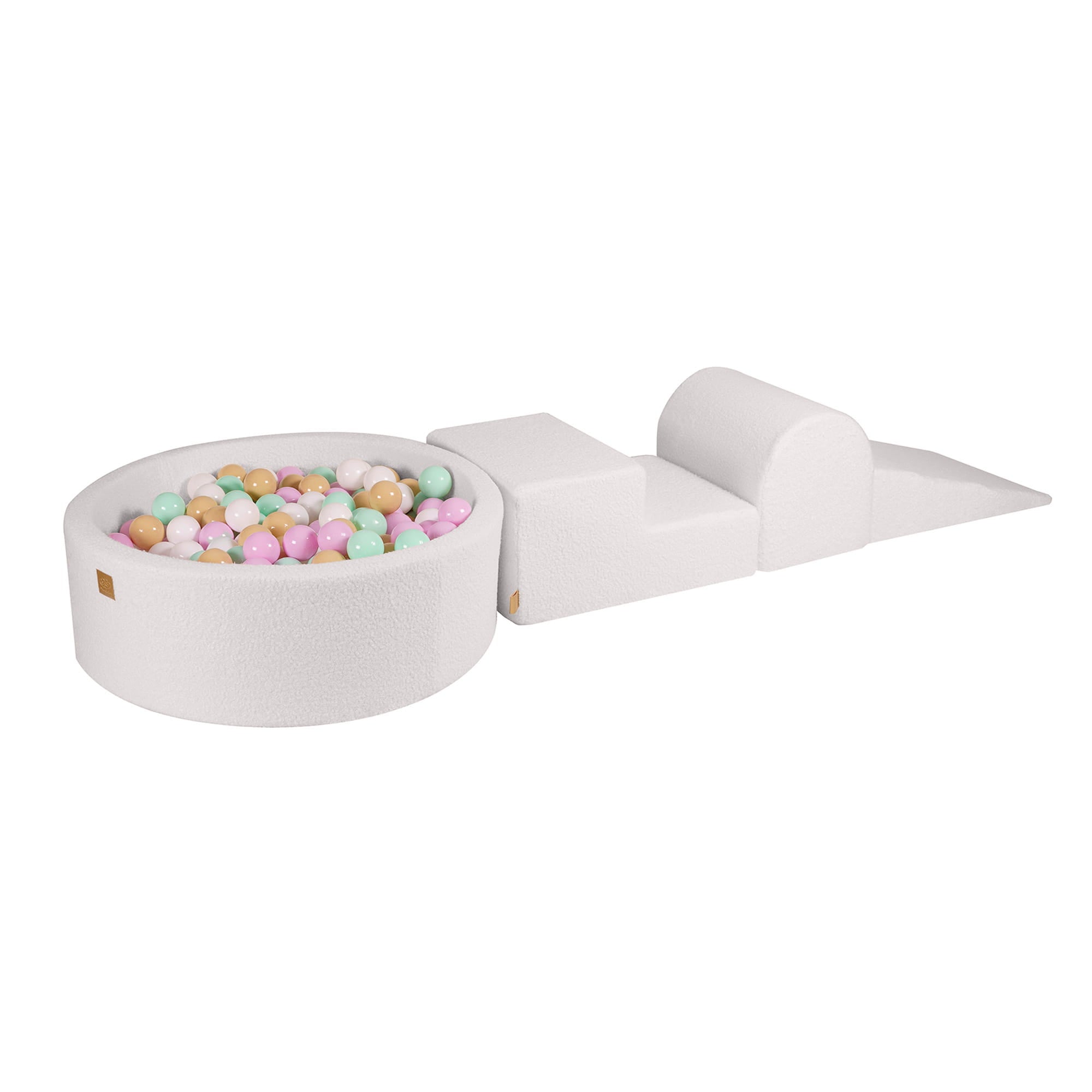 Meowbaby White Boucle Kids Foam Climbing Blocks | Soft Play Set for Babies | Soft play blocks | soft play with ball pit white boucle |