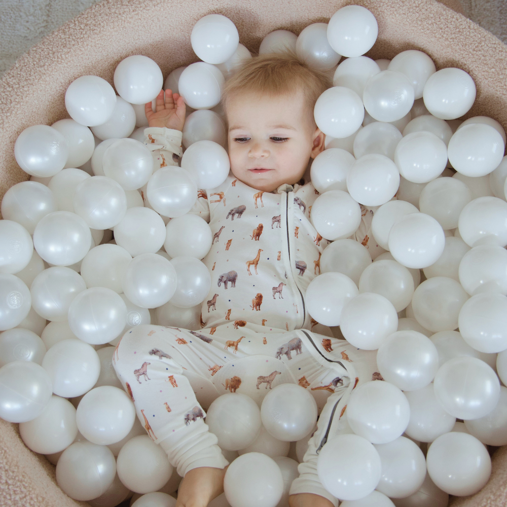 MeowBaby Ball Pit for Kids – Turtle | Boucle Ball Pit Balls to Choose | Oat Biscuit Beige |
