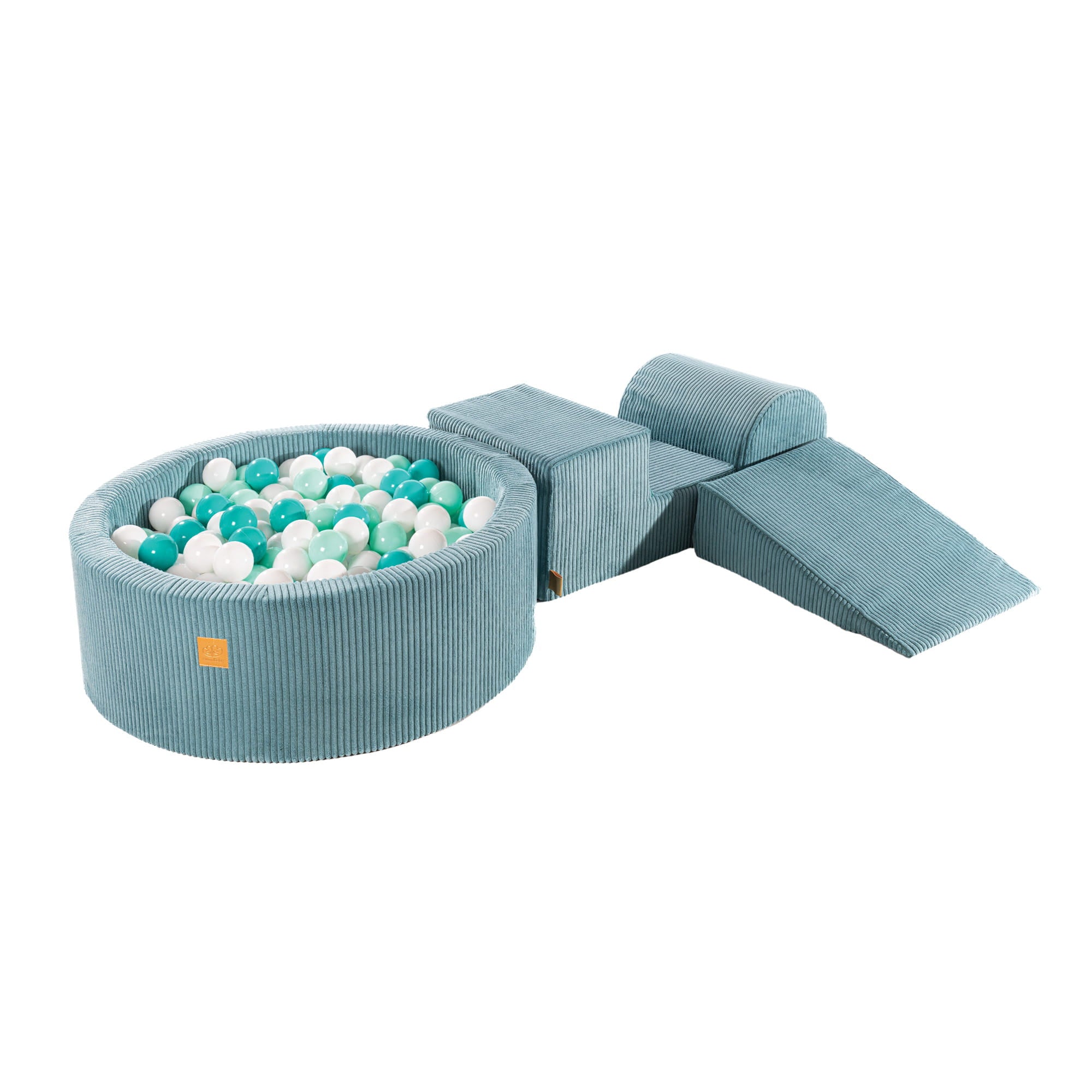 MeowBaby Aesthetic Corduroy Kids Foam Climbing Blocks Turquoise | Baby Soft Play Set Turquoise | soft play with ball pit |
