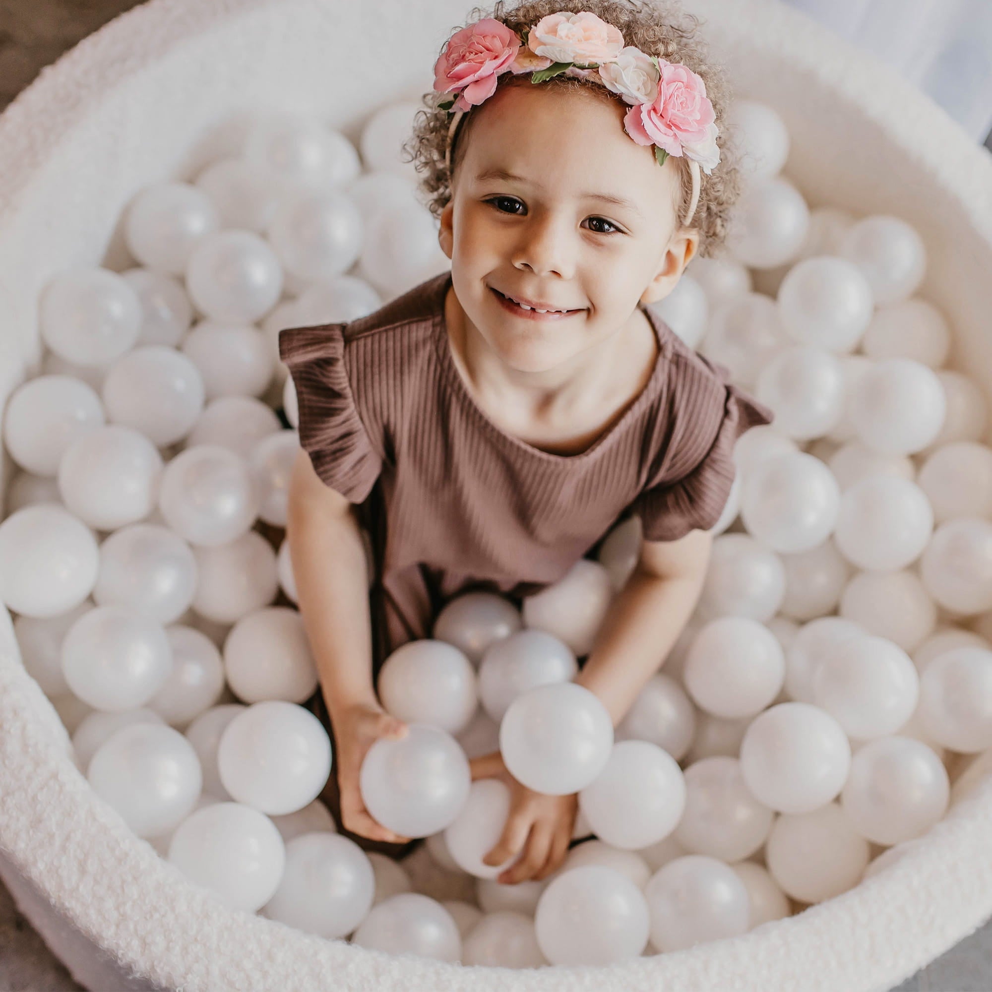 MeowBaby White Boucle Ball Pit | Foam baby ball pit | Ball Pit Balls White Boucle | Ball Pit Toddler |