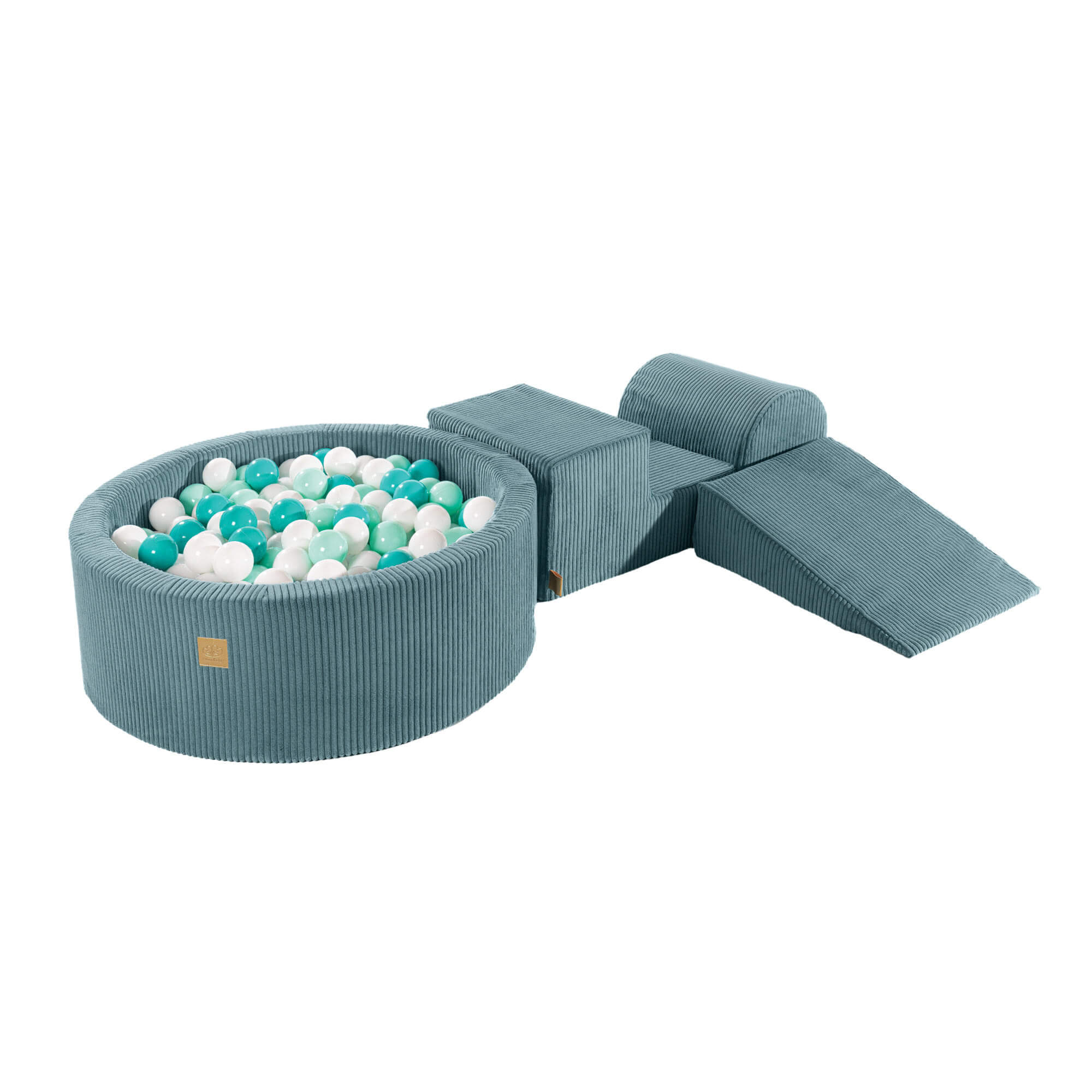 MeowBaby Aesthetic Corduroy Kids Foam Climbing Blocks - Corduroy Soft Play Set Turquoise