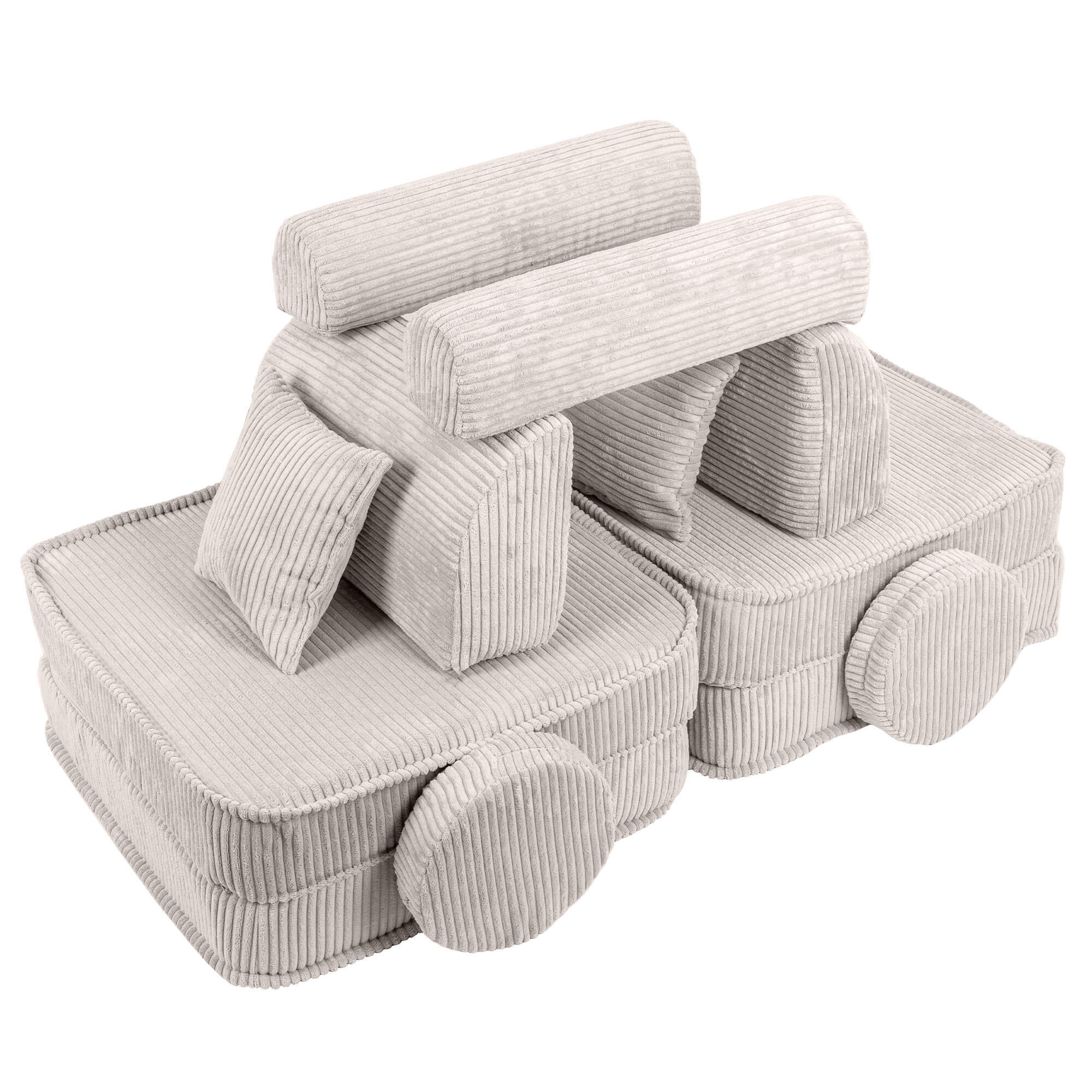 MeowBaby Aesthetic Kids Play Sofa | Ecru/Cream | Corduroy Play Sofa for Kids | Modular Play Couch |