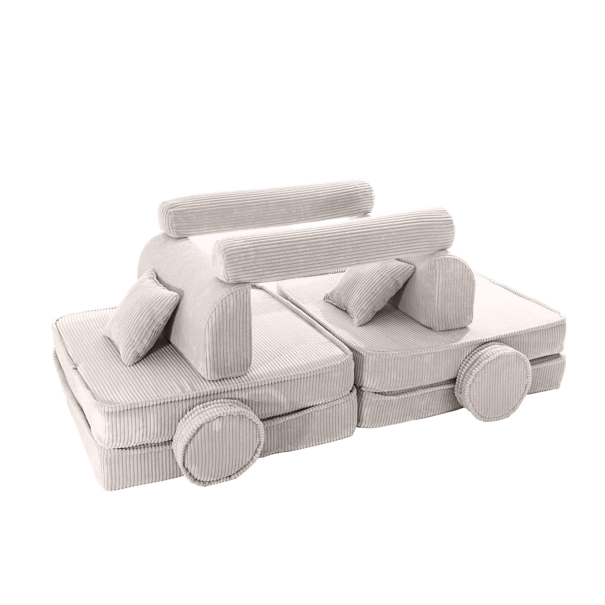 MeowBaby Aesthetic Kids Play Sofa | Ecru Corduroy Play Sofa for Kids | Modular Play Sofa Couch Ecru