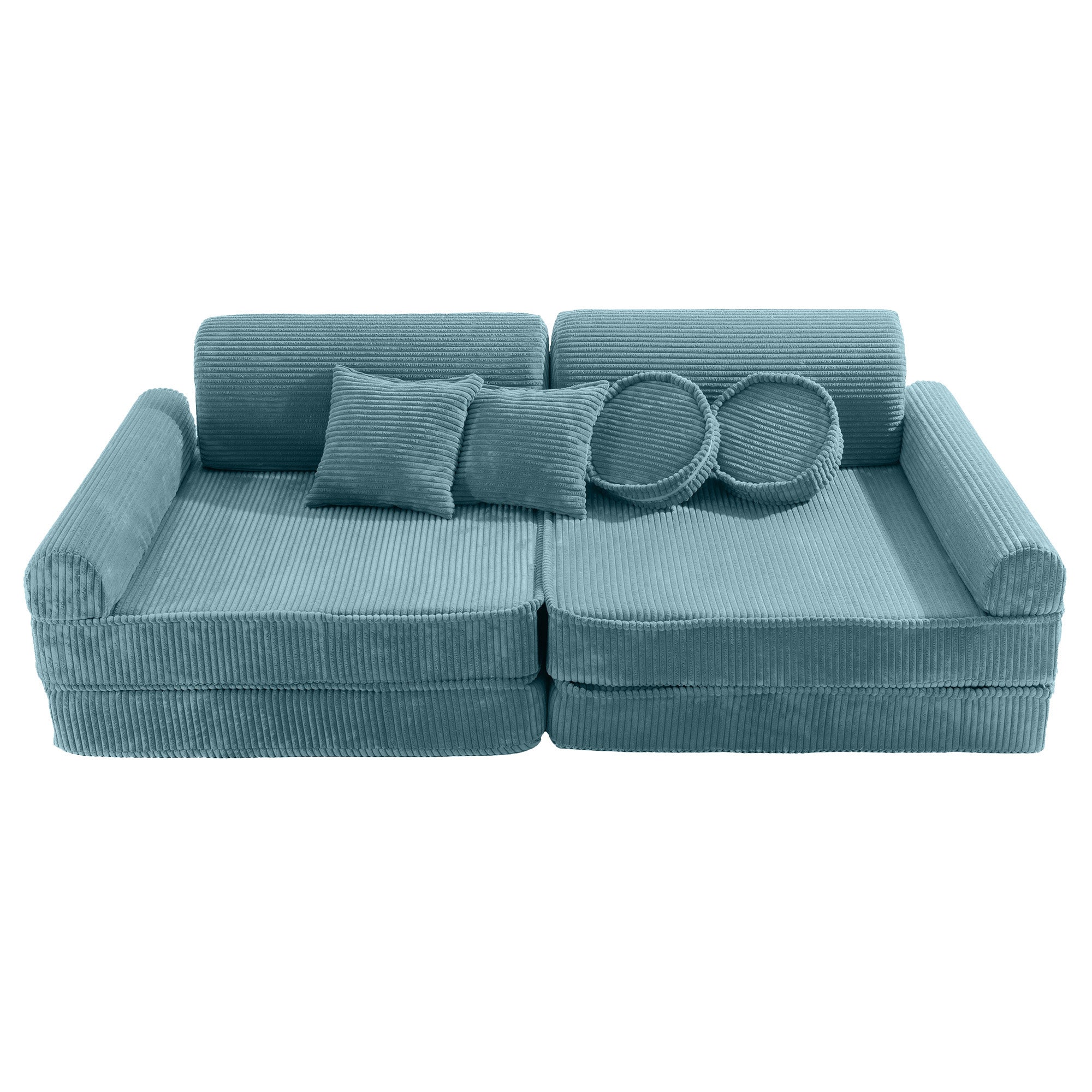 MeowBaby Aesthetic Kids Play Sofa | Turquoise Corduroy Play Sofa for Kids | Modular Play Sofa Couch Turquoise