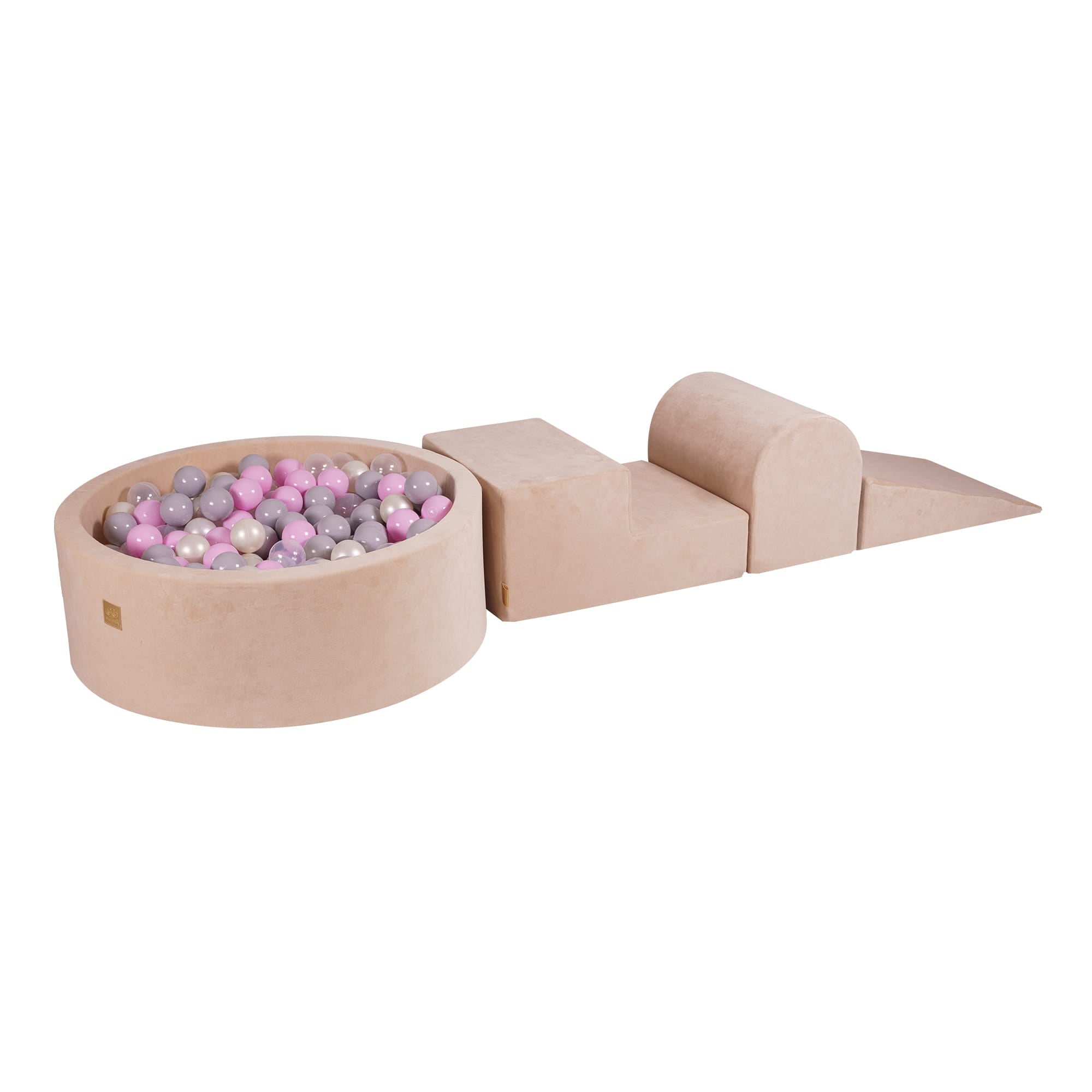 MeowBaby Velvet Kids Foam Climbing Blocks Ecru - Baby Soft Play Set