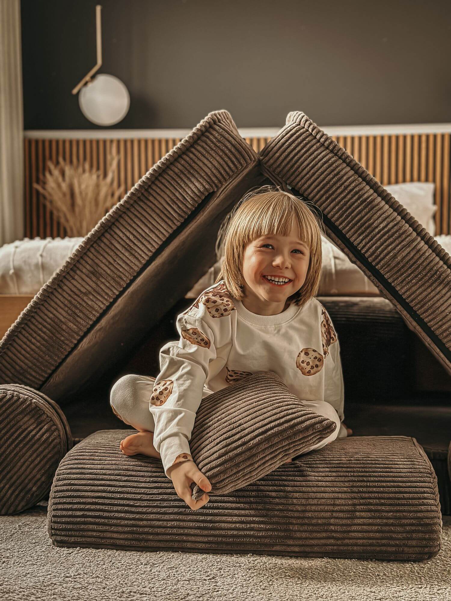 MeowBaby Aesthetic Kids Play Sofa | Brown Corduroy Play Sofa for Kids | Modular Play Sofa Couch Brown