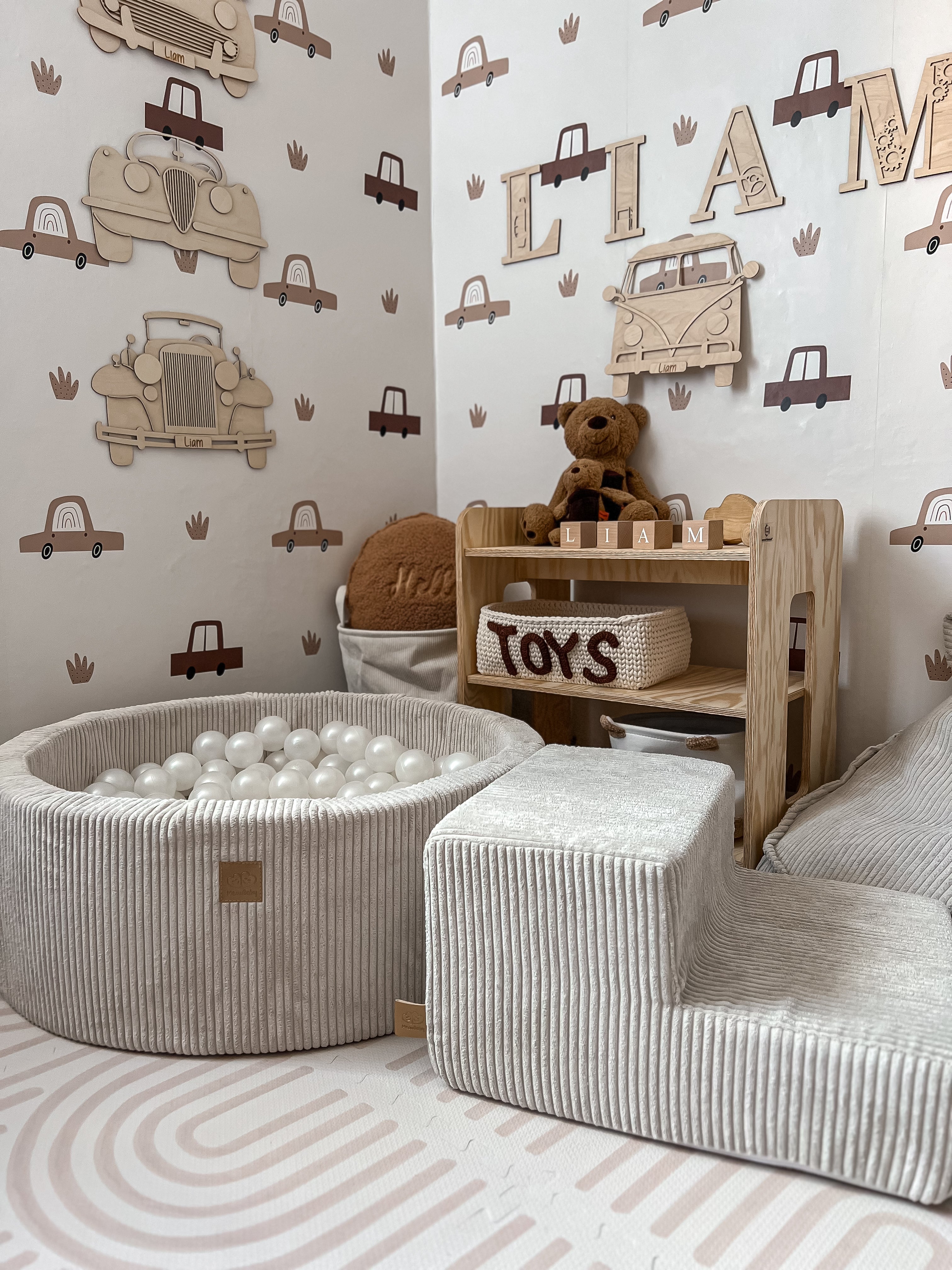 MeowBaby Aesthetic Corduroy Kids Foam Climbing Blocks Ecru | Baby Soft Play Set Ecru/Cream | soft play with ball pit |