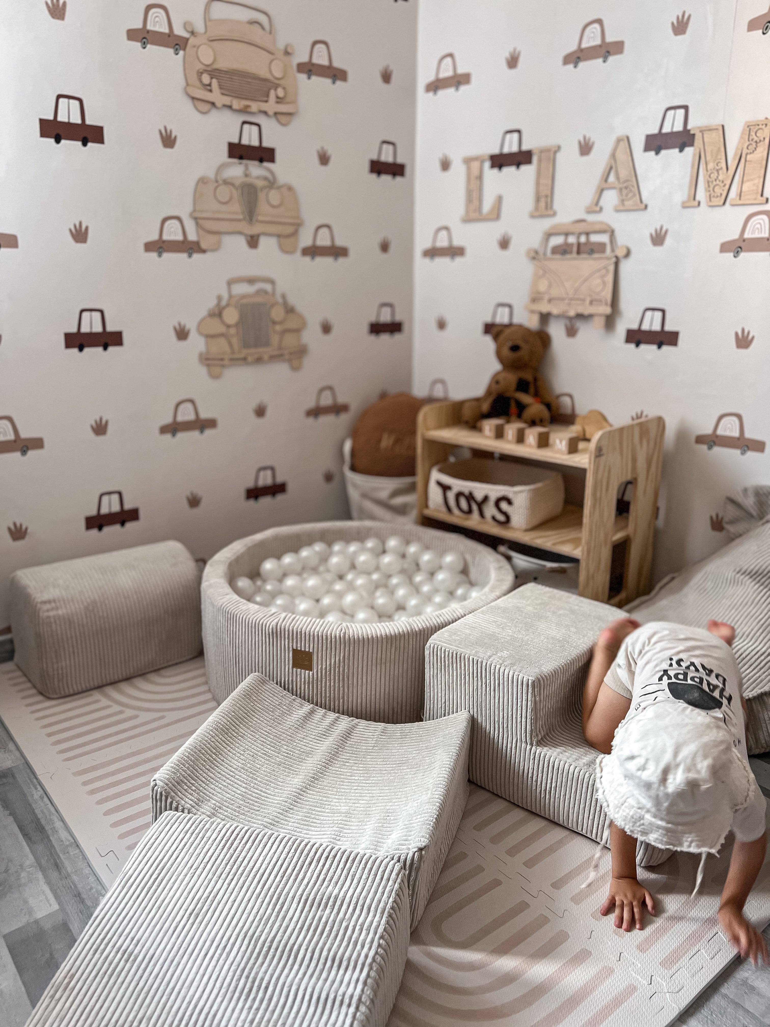MeowBaby Aesthetic Corduroy Kids Foam Climbing Blocks Ecru | Baby Soft Play Set Ecru/Cream | soft play with ball pit |