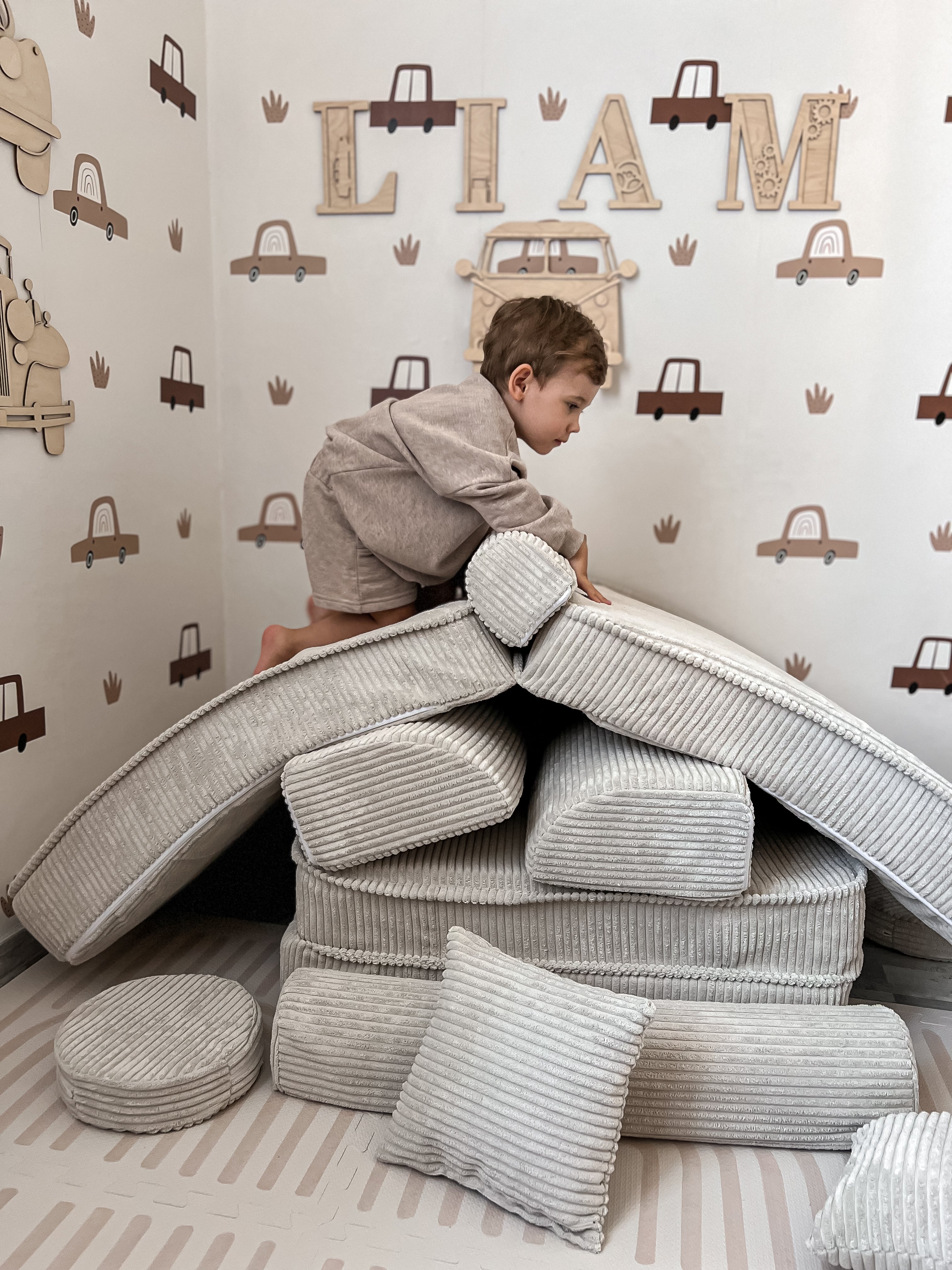MeowBaby Aesthetic Kids Play Sofa | Ecru Corduroy Play Sofa for Kids | Modular Play Sofa Couch Ecru