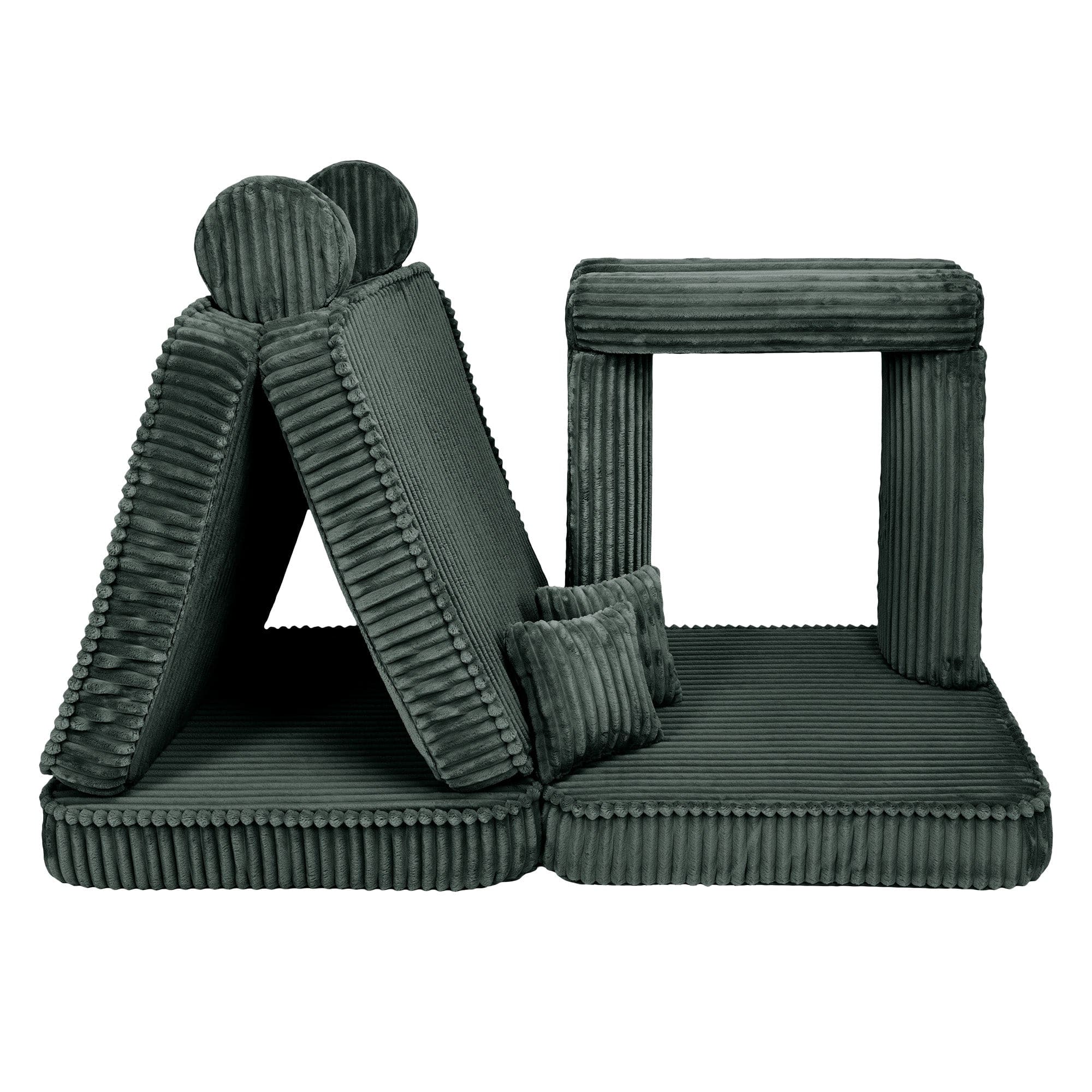 MeowBaby Kids Play Sofa - Modular Play Sofa Couch - dark green | churros play sofa for kids