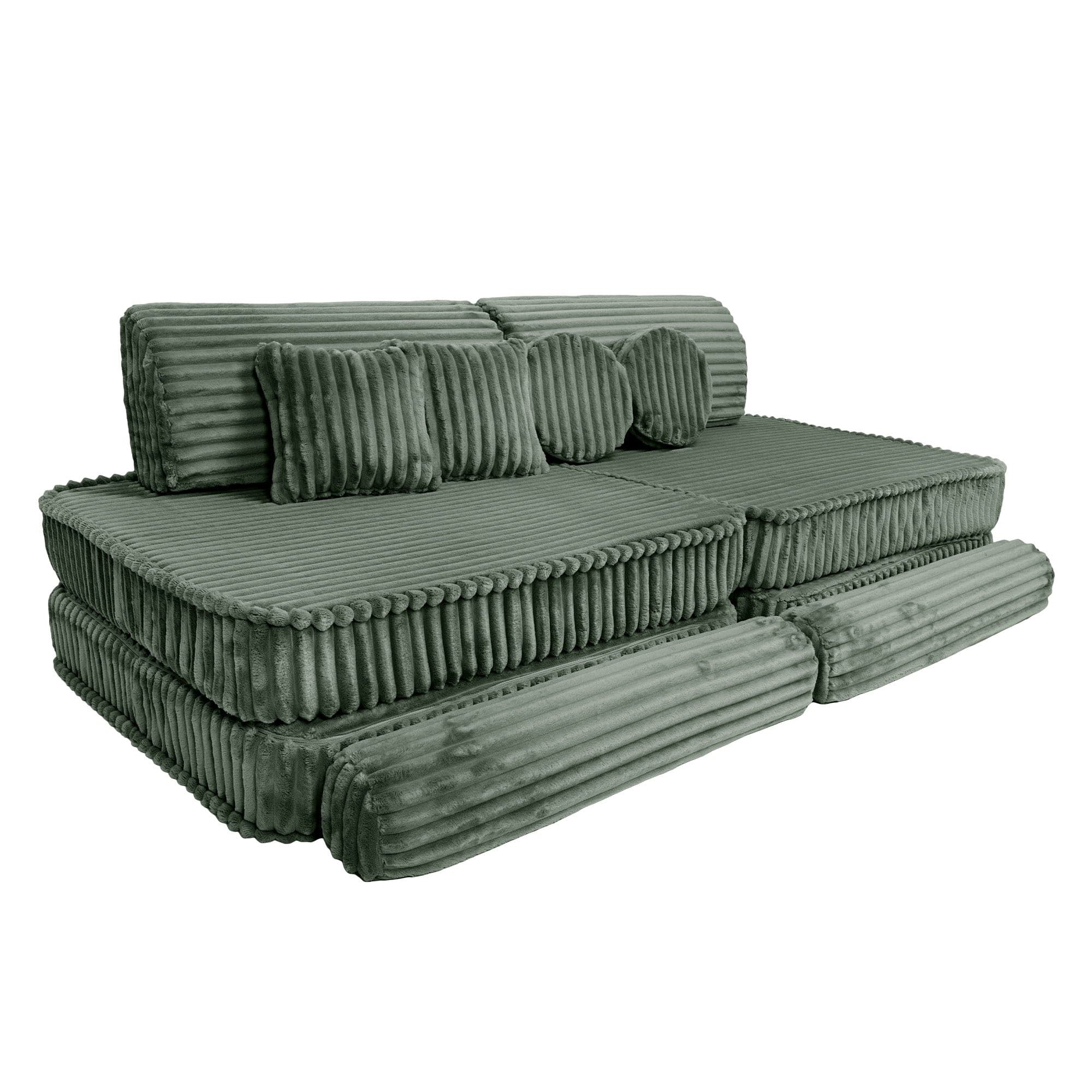 MeowBaby Kids Play Sofa - Modular Play Sofa Couch - green | churros play sofa for kids