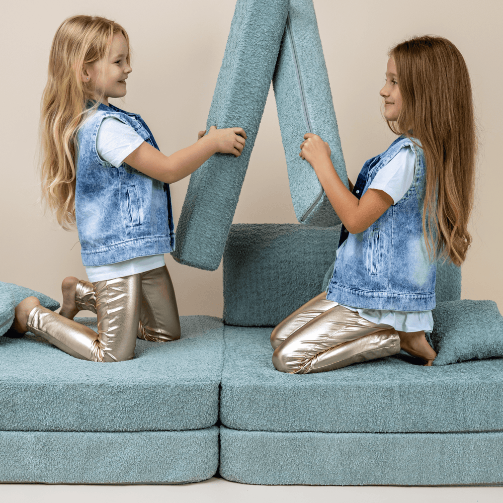 MeowBaby Boucle Kids Play Sofa | Modular Kids Play Sofa Couch - Mint