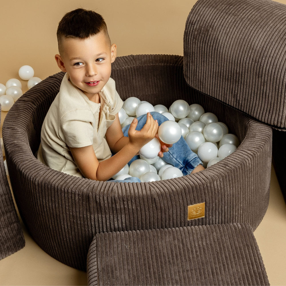 MeowBaby Aesthetic Corduroy Kids Foam Climbing Blocks Brown | Baby Soft Play Set Brown | soft play with ball pit |