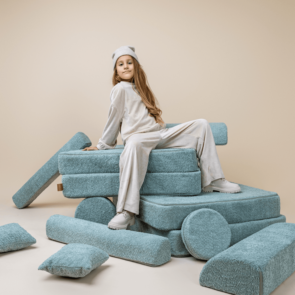 MeowBaby Boucle Kids Play Sofa | Modular Kids Play Sofa Couch - Mint