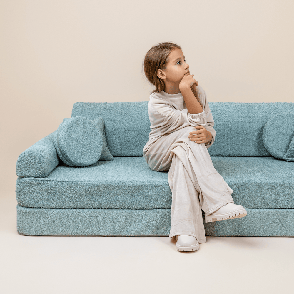 MeowBaby Boucle Kids Play Sofa | Modular Kids Play Sofa Couch - Mint