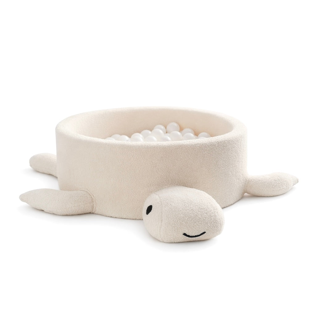 MeowBaby Ball Pit for Kids – Turtle | Boucle Ball Pit Balls to Choose | Boucle Cheesecake Cream Beige |