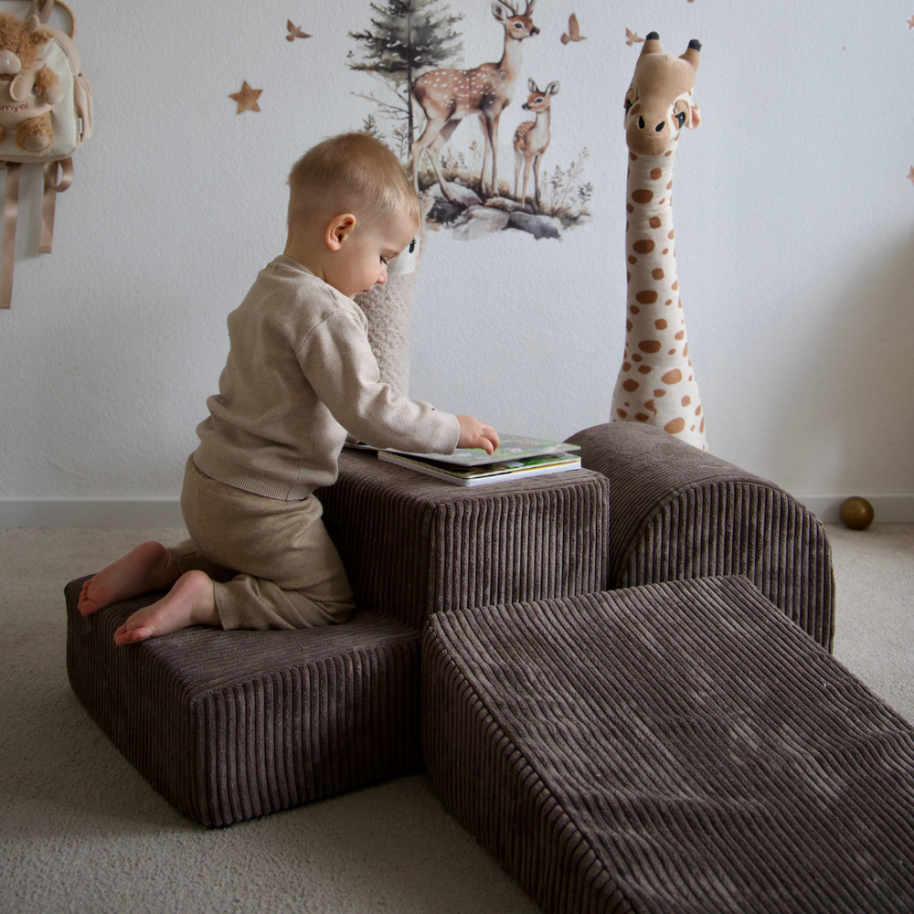 Meowbaby Aesthetic Brown Corduroy Kids Foam Climbing Blocks - Baby Soft Play Set 