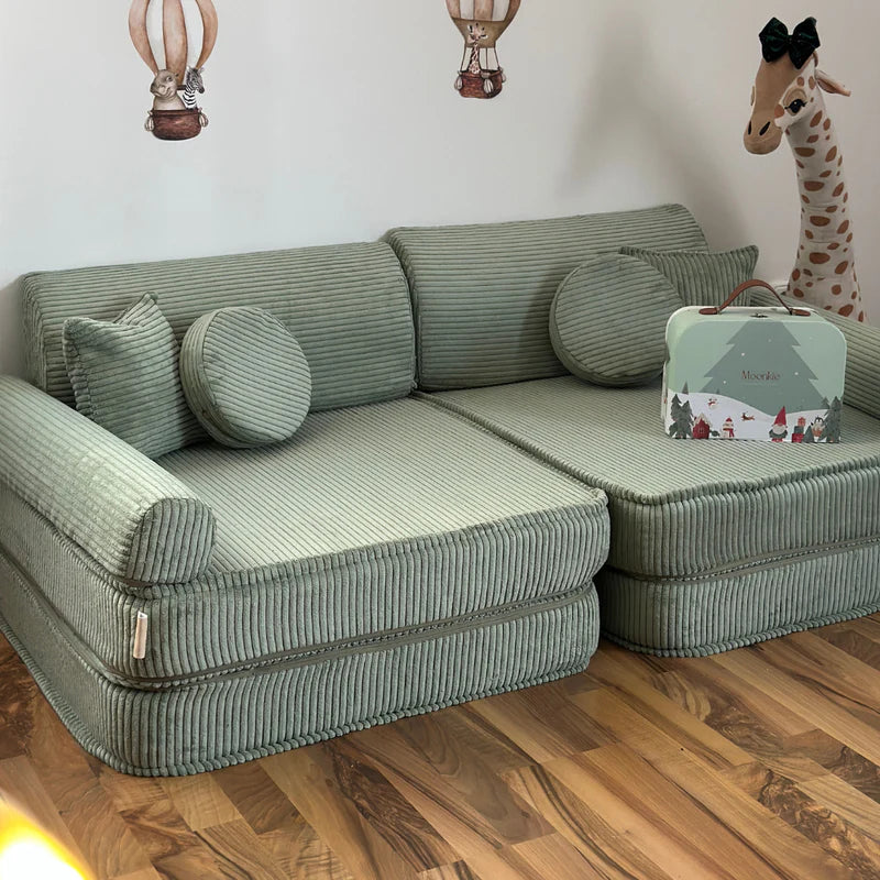 Kids Play Sofa | Modular Play Couch | Play Sofa for Kids | Play Sofa | Play Couch | MeowBaby Aesthetic Corduroy Olive green  Modular Kids Sofa |