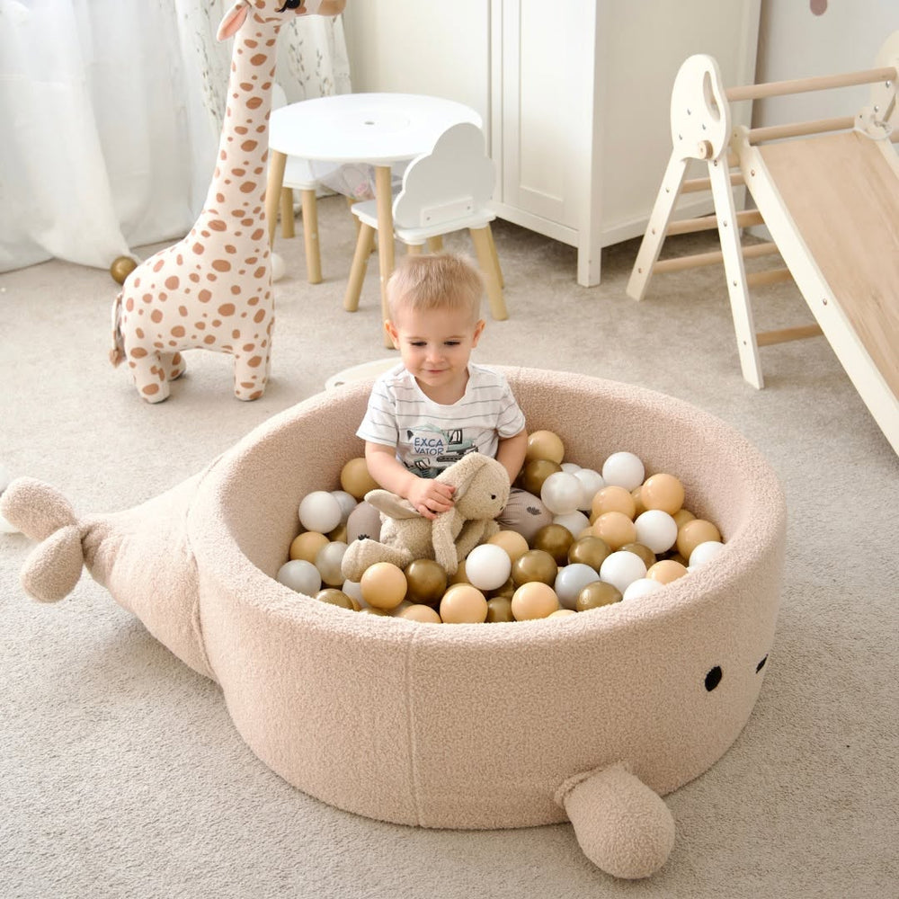 Foam Ball pit for Child - Whale | Balls to Choose | Oat Biscuit Beige | Boucle