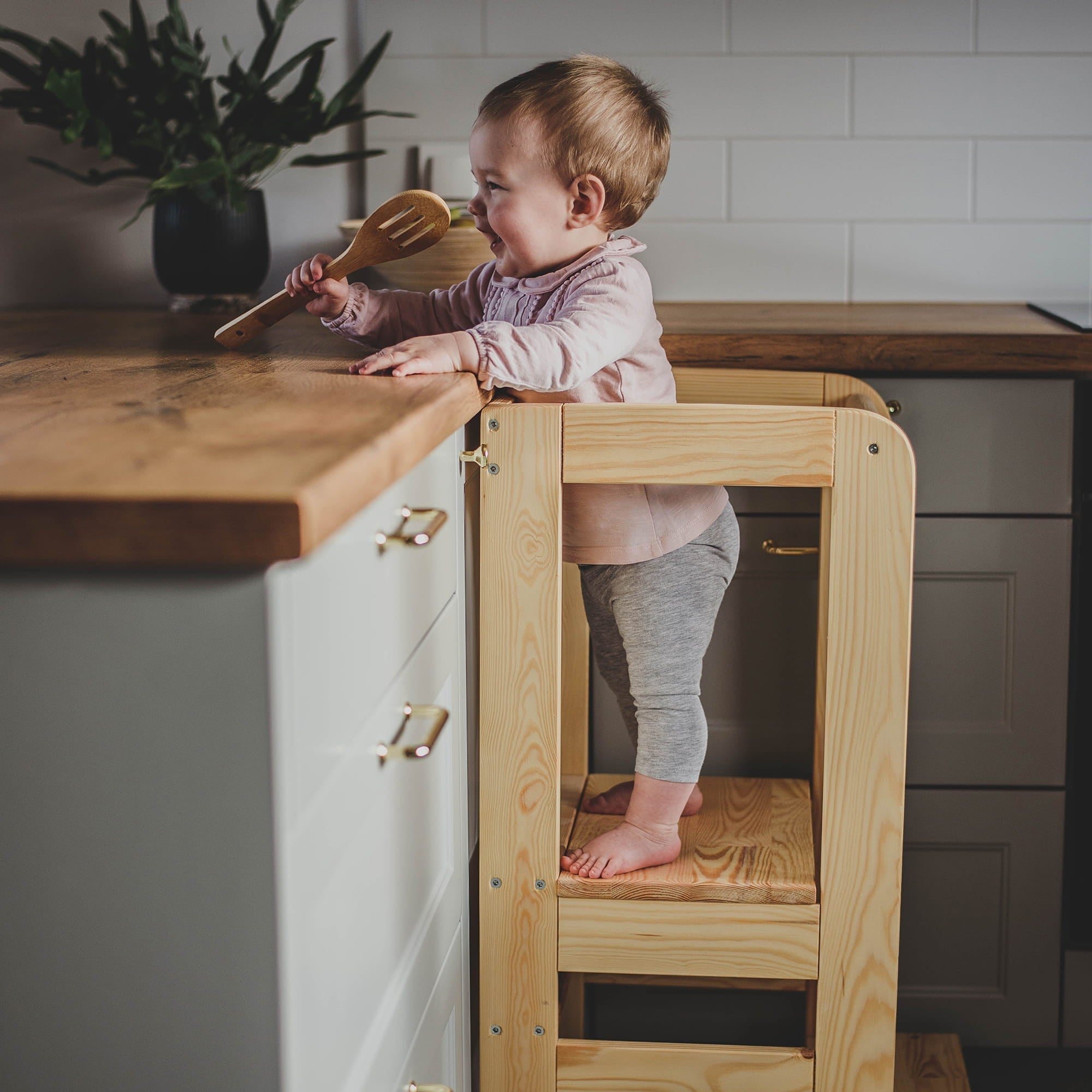 Wooden Learning Tower Nursery Step Stool for Kids | 3 Adjustable Height