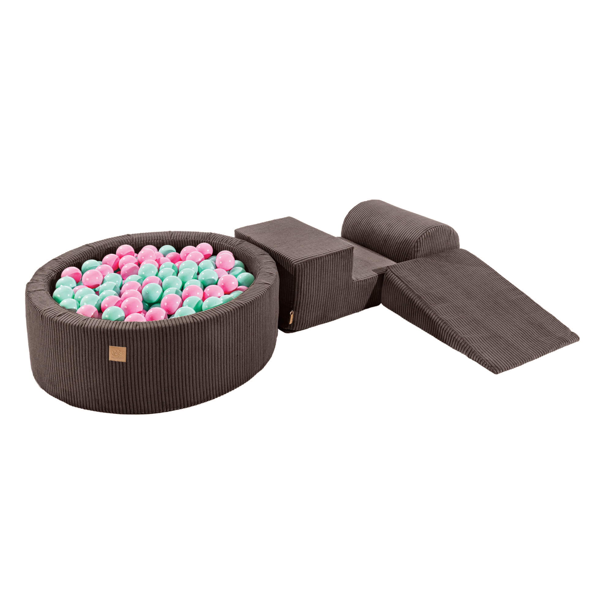 MeowBaby Aesthetic Corduroy Kids Foam Climbing Blocks Brown | Baby Soft Play Set Brown | soft play with ball pit |