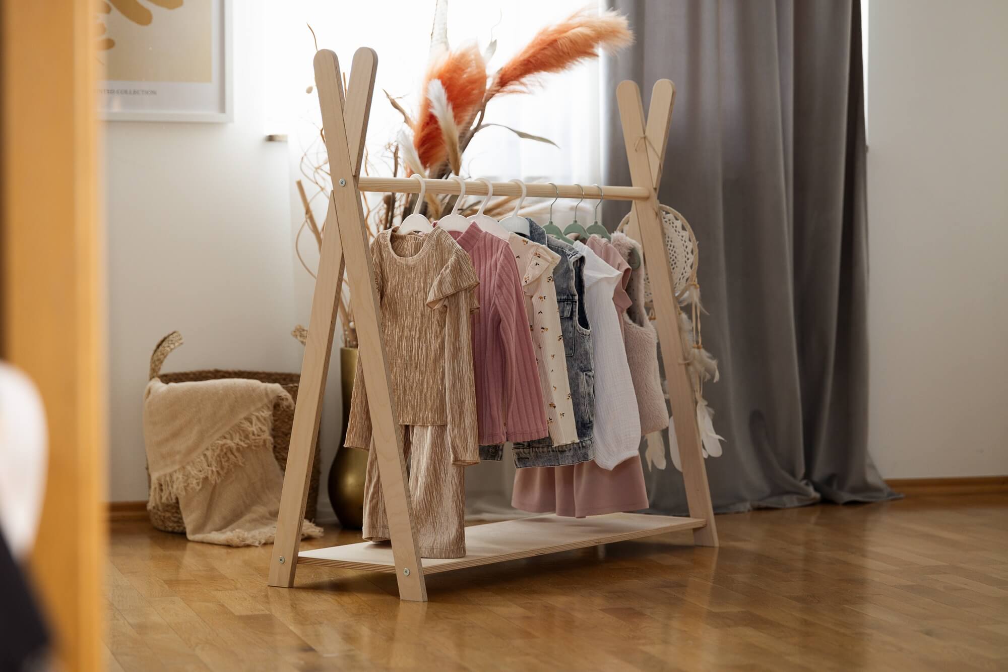 Tipi Hanger - Wooden Clothes Rail With Shelve For Kids Bedroom