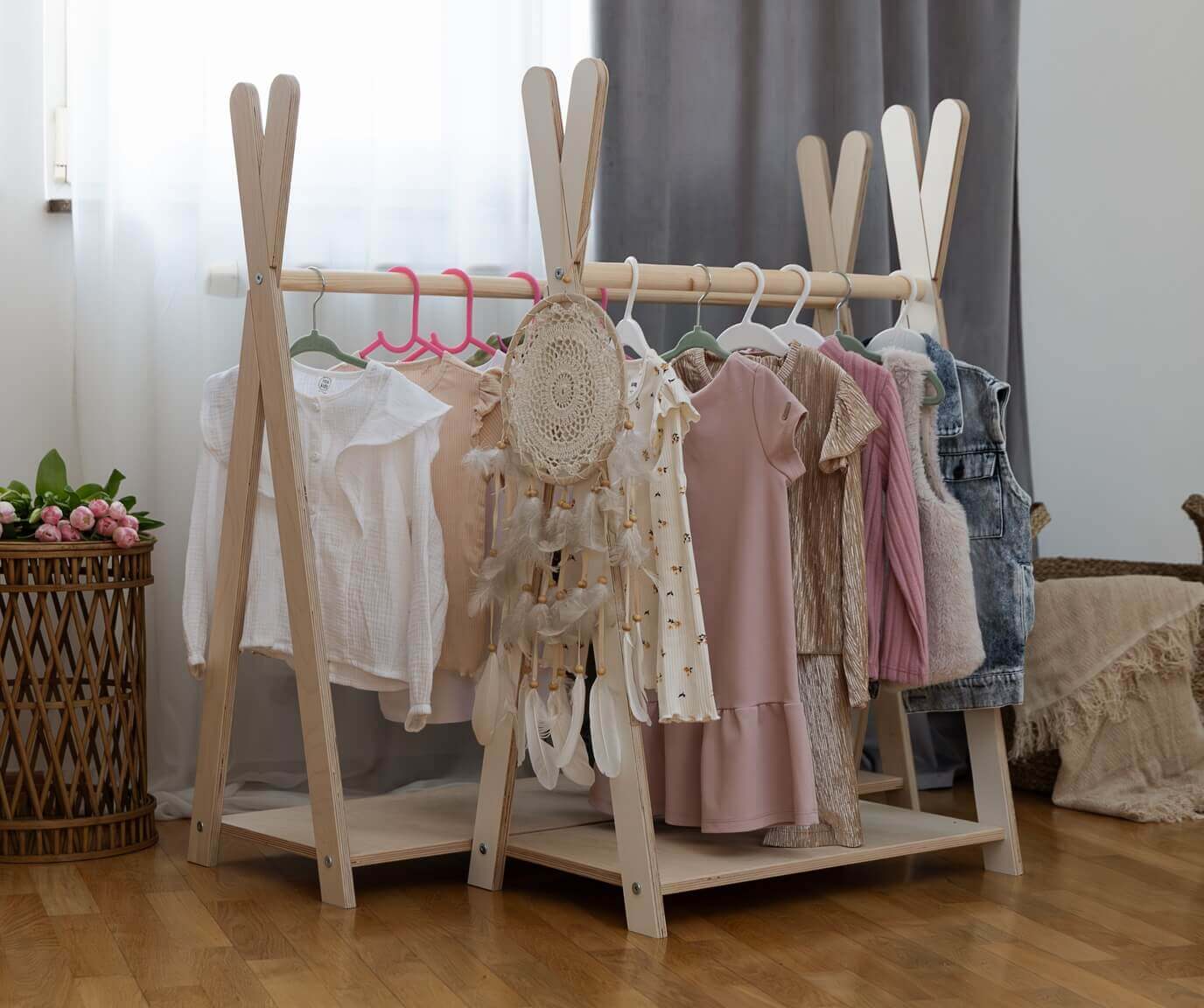 Tipi Hanger - Wooden Clothes Rail With Shelve For Kids Bedroom