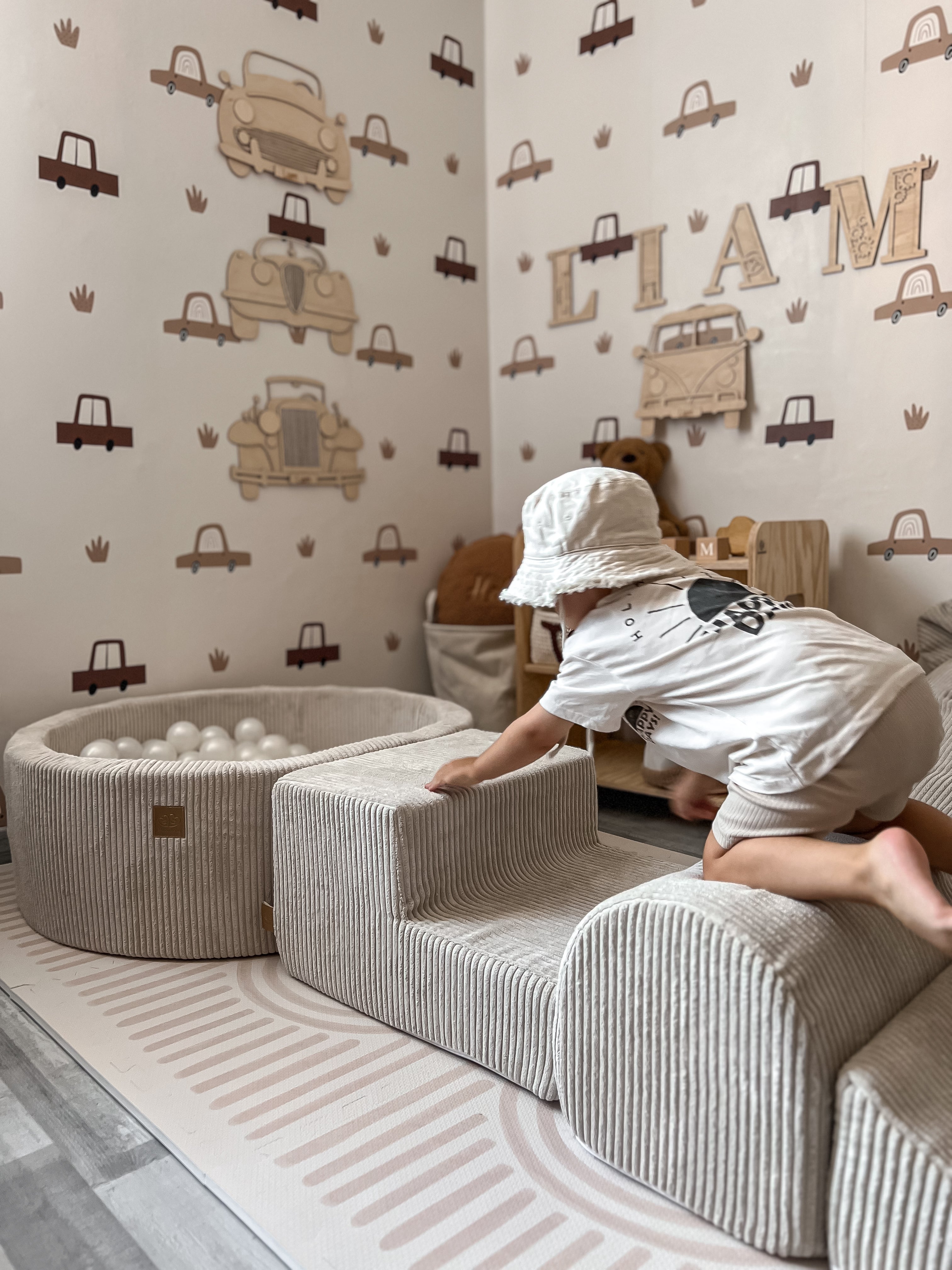 MeowBaby Aesthetic Corduroy Kids Foam Climbing Blocks Ecru | Baby Soft Play Set Ecru/Cream | soft play with ball pit |