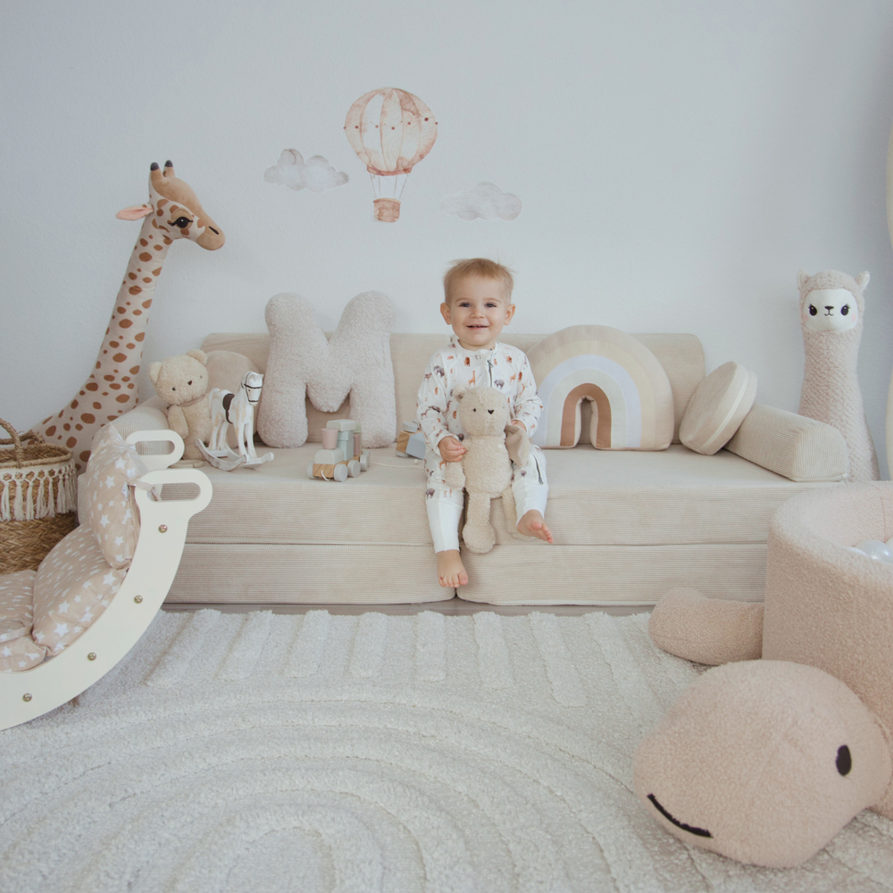 Kids Play Sofa | MeowBaby Slimcord play sofa | Modular Play Couch Cream | Cream Play sofa for Kids |