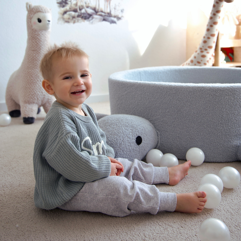 MeowBaby Ball Pit for Kids – Turtle | Boucle Ball Pit Balls to Choose | Boucle Cheesecake Cream Beige |