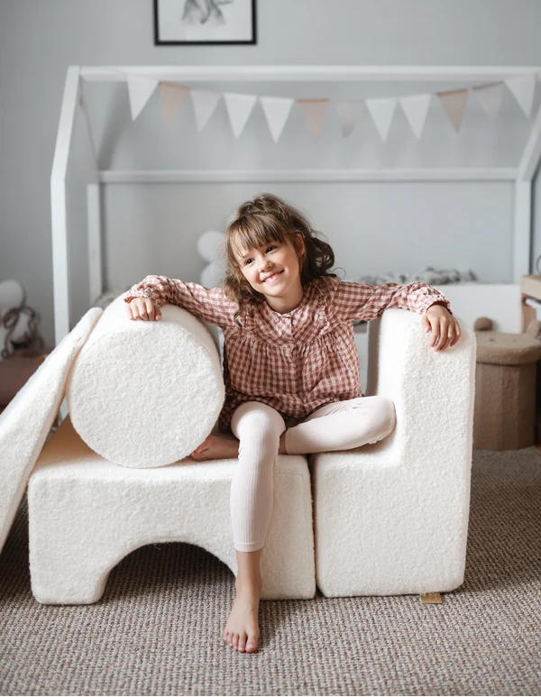 MeowBaby White Boucle Shape Set - Kids Foam Climbing Blocks