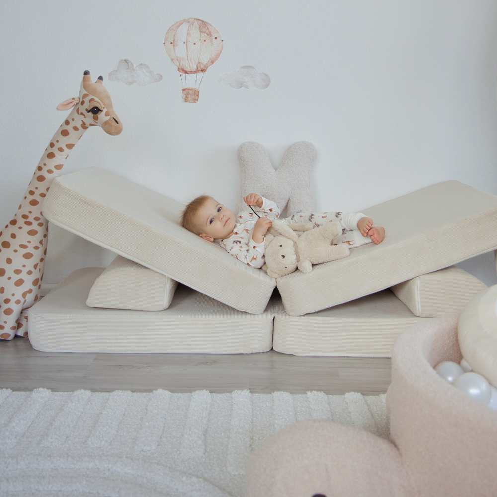 Kids Play Sofa | MeowBaby Slimcord play sofa | Modular Play Couch Cream | Cream Play sofa for Kids |