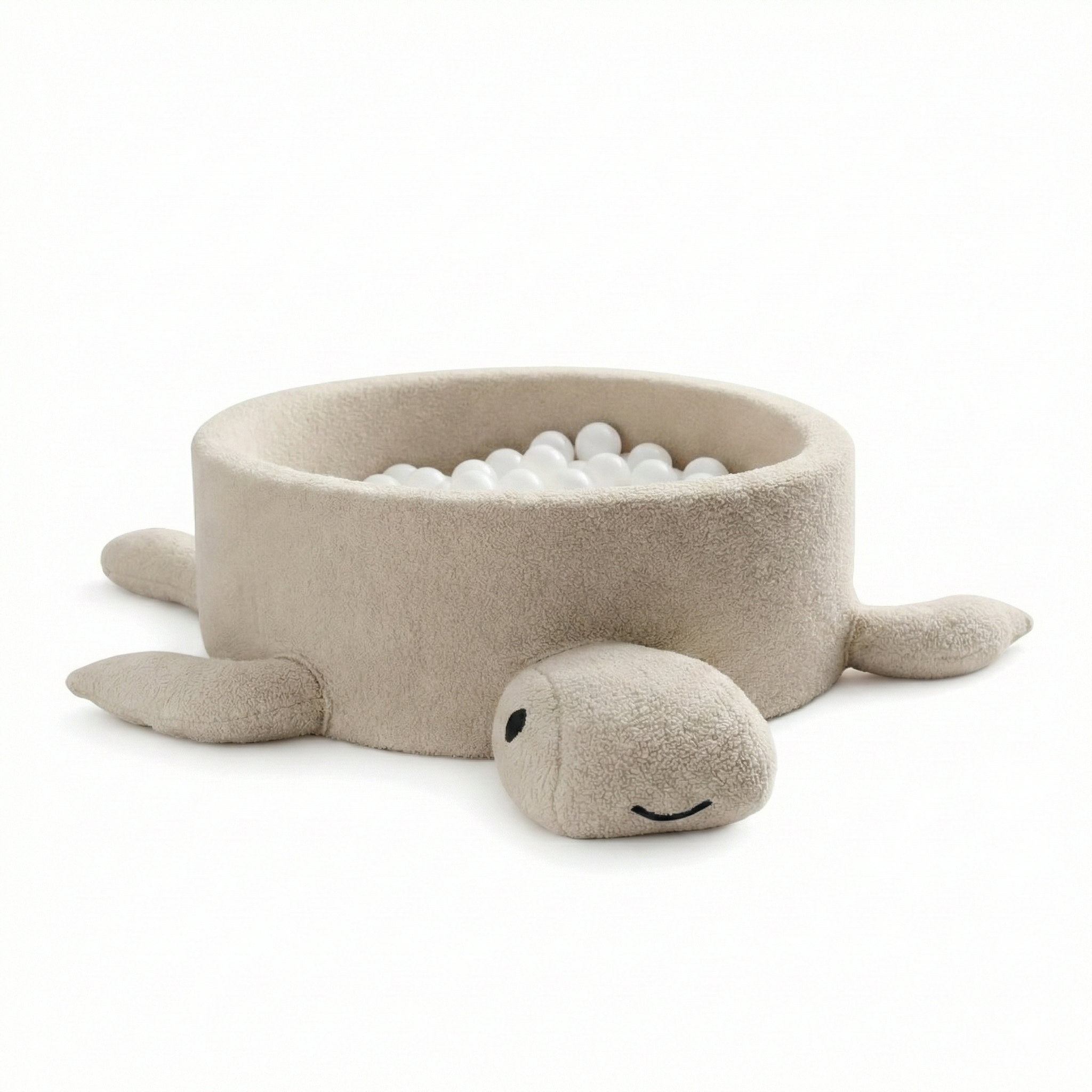 MeowBaby Ball Pit for Kids – Turtle | Boucle Ball Pit Balls to Choose | Oat Biscuit Beige |